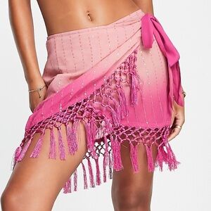 River Island Ombre Pink Sheer Tassel Swim Coverup